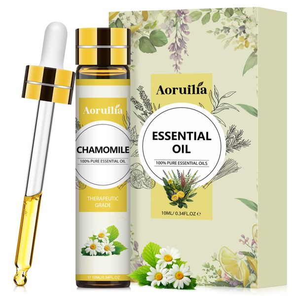 Aoruilia 10ml Chamomile Essential Oil, Pure Natural Floral Essential Oils Fragrance for Diffuser for Home, Aromatherapy, Perfume, Candle Making, Wax Melts, Cleaning