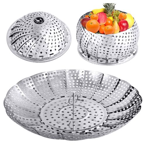 Vegetable Folding Steamer Basket , Metal Stainless Steel Steamer Basket Insert, Collapsible Steamer Baskets for Cooking Food, Expandable Fit Various Size Pot(5.9" to 9.8") YLYL