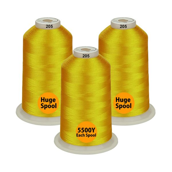 Simthread All Purpose Polyester Embroidery Machine Thread Huge Spool 5000M 5500Y for Sewing Embroidery Machines - 3 Yellow