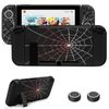 JINGDU Protective Case Compatible with Nintendo Switch 2017, TPU Case Accessory for Switch Console and Grip Joy-Con, Switch Protector with 4 Thumb Grips, Black Spider Web