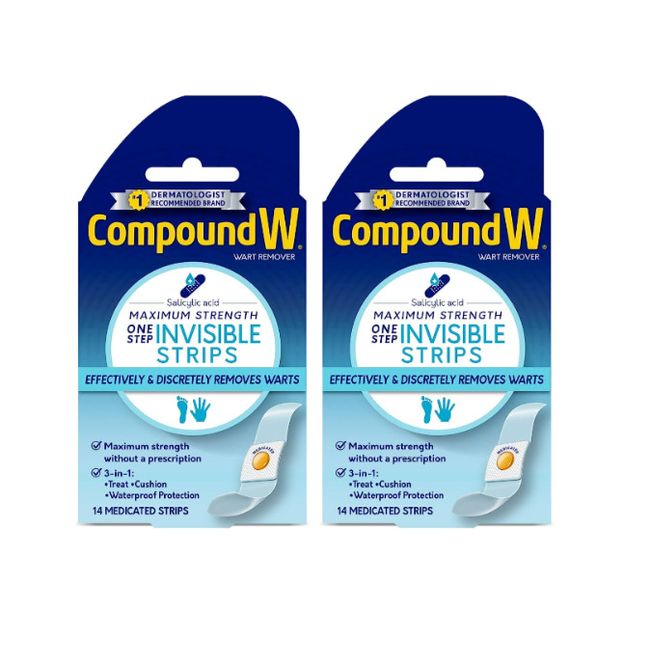 x2 Compound W One-Step Invisible Strip Wart Remover 14ct ea EXP 2026 (PACK OF 2)