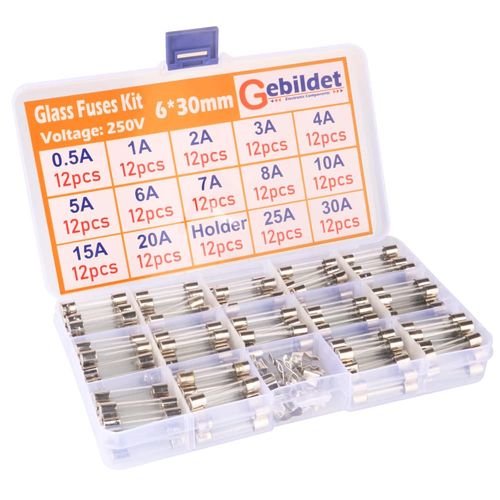Kiligen 168pcs 6 * 30mm Glass Tube Fuse (12 each of 0.5A/1A/2A/3A/4A/5A/6A/7A/8A/10A/20A/25A/30A)+12pcs Fuse Holders
