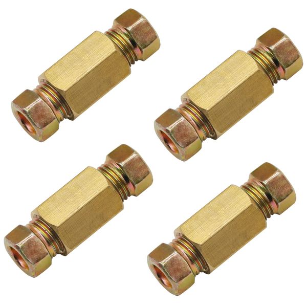 3/16" brake Line Brass Nut Fittings Set,4 Unions & 8 Nuts for SAE Inverted Flaring Brake Pipe (4.75mm)