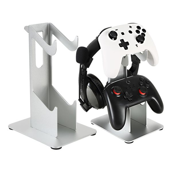ANDCHI Controller Stand, 2 Layers, Headphone Stand, Storage, Game Controller Stand, Tabletop, Anti-Slip, Compatible with PS5 PS4 Switch (Silver)