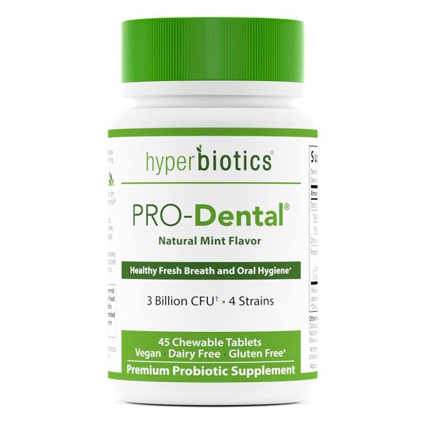 Hyperbiotics Vegan Pro Dental ENT | Chewable Mint Tablets | Premium Probiotic Supplement for Oral Health | Sugar Free | Ears, Nose, Throat | Freshen Bad Breath at It's Source | 45 Count