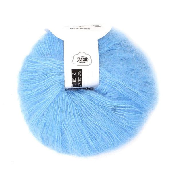 Oumefar Popular Soft Mohair Wool Knitting Yarn Angora Long Wool Yarn Hot with a Crochet for Knitting DIY Crochet (08 Light Blue) Knitting Tools