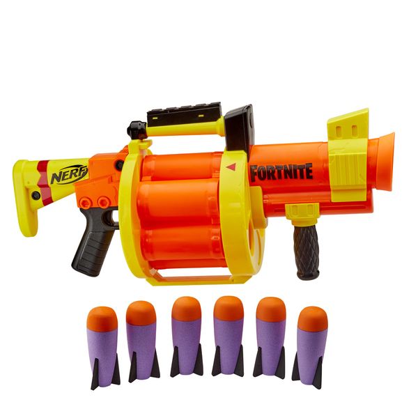 NERF Fortnite GL Rocket-Firing Blaster -- 6-Rocket Drum, Pump-to-Fire -- Includes 6 Official Rockets -- for Youth, Teen, Adult , Orange