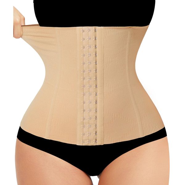 LODAY Waist Trainer Corset Shapewear Tummy Control Body Shaper Waist Cincher for Women Postpartum Belly Band Wrap(M,Beige(hook))