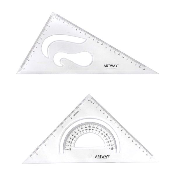 Artway Plastic Set Square Pack (2) - 45 & 60 degree angles