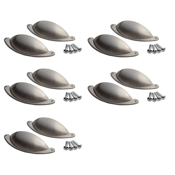 HARMAC HOUSE Cabinet Cup Handles 10 Pack Brushed Nickel Shaker Cupboard Drawer Pull Cup Handles 64mm Screw Spacing Kitchen Cupboard Bedroom Dresser Bathroom Wardrobe Pull Handles (10)