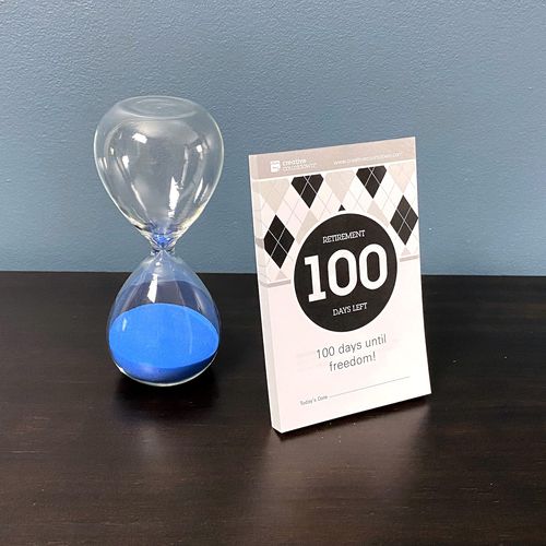 100 day Retirement Count Down 5.75"x3.75" Black and White Tear Off Countdown Calendar Table and desk Unit - perfect for Office, event, corporate and door gifts