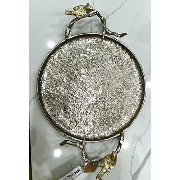 A&BHome 19” Round Aluminum Decorative Tray W/Gold Bird Elegant Platter Home Deco