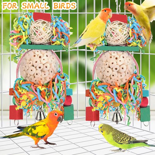 BBjinronjy Bird Toys Conure Toys Hanging Natural Soft Sola Ball Beak Chew Shred Forage Toys for Parrots,Cockatiel,Conure,Love Birds,Parakeets,Budgie and Other Small Birds (Boys)