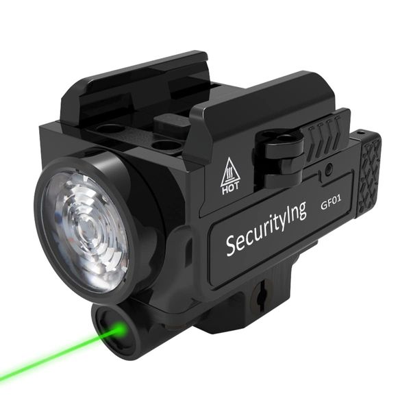 SecurityIng Pistol Light Laser Combo, 800 Lumens Compact Strobe Weapon Light, Rechargeable Tactical Rail Mounted Flashlight with Green Beam, Gun Light for Handgun Picatinny Glock Rails