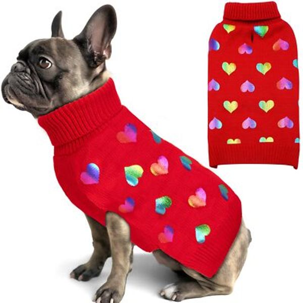 Dog Sweaters Colorful Radiant Printing Love Design with Leash Hole Pet Sweate...