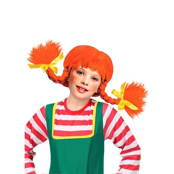 Childrens Pippi Style Orange Bendable Plaited Wig