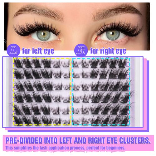 Mavphnee Lash Clusters Fluffy Cluster Eyelash Extensions 144 Pcs Fox Eye Lashes Left & Right Individual Lashes Wispy DIY Lash Extension Natural Cluster Lashes Pack