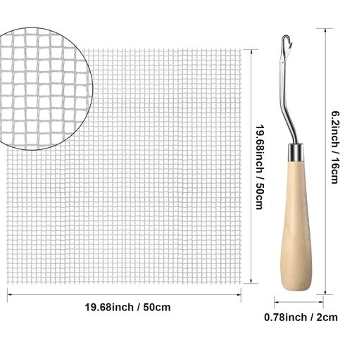 WILLBOND 2 Pieces Blank Rug Hooking Mesh Latch Hook Mesh Canvas Kit with 2 Pieces Wooden Bent Tool for DIY Tapestry Canvas