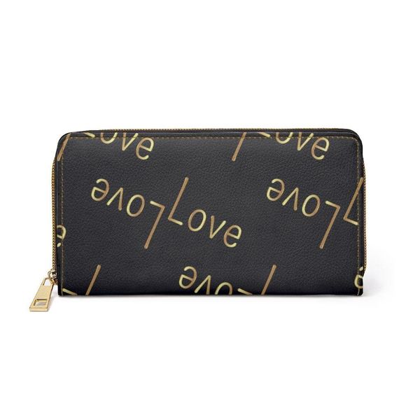 Womens Wallet, Zip Purse, Black & Beige Love - One size