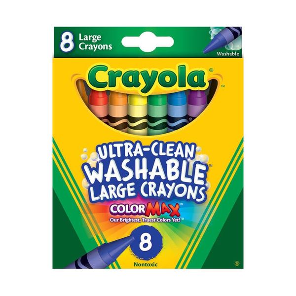 Crayola 523280 Ultra-Clean Washable Crayons, Large, 8 Colors/Box