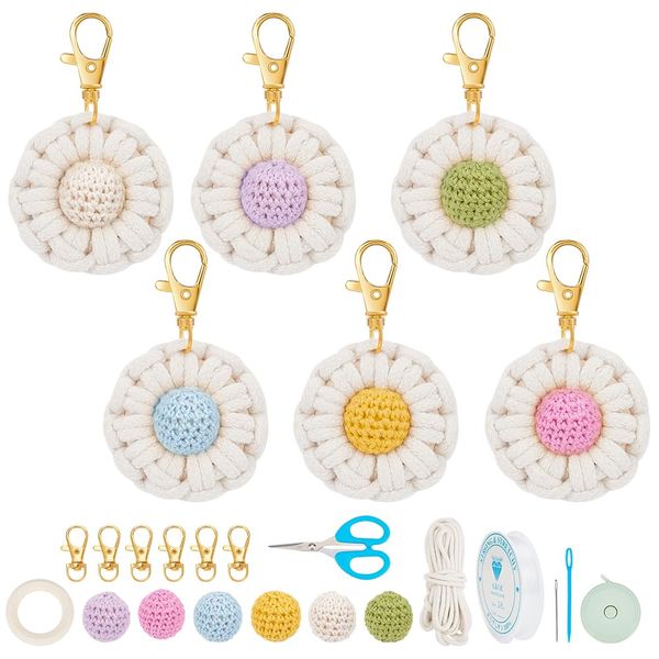 FREEBLOSS 6 Set DIY Macrame Keychain Macrame Keychain Kit Flower Macrame Tassel Keychain Kit with Video Tutorials Macrame Keychain Kit for Beginners Adults