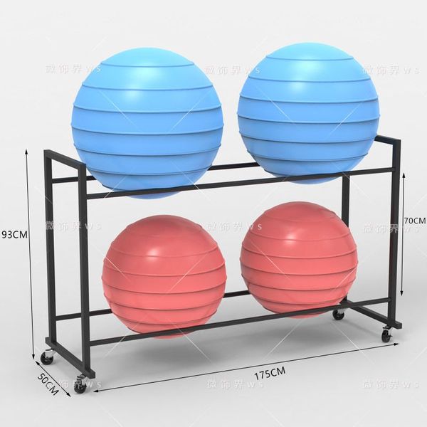 Yoga Gym Ball Storage Steel Shelf Holder Movable Pilates Gym Organizer Balance Ball, Black 2 Tiers 175X50X93CM