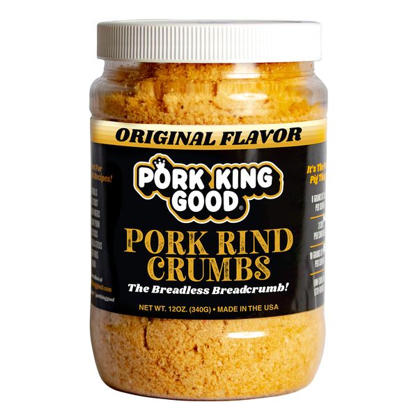 Pork King Good Low Carb Keto Diet Pork Rind Breadcrumbs! Perfect For Ketogenic, Paleo, Gluten-Free, Sugar Free and Bariatric Diets (Original) (Original, 12 Oz Jar)