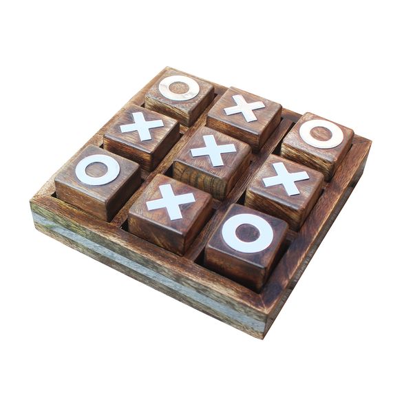 Wooden Tic Tac Toe Game | Board game for kids and family | Table Top Living Room Decor Fun Game | Indoor Outdoor Adults classic Travel Game (Burnt Wood)