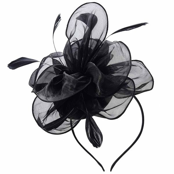 Yokawe Fascinators Hat for Women Tea Party Hats Ribbons Feathers Headband Kentucky Derby Hair Clip for Cocktail Wedding (Black)