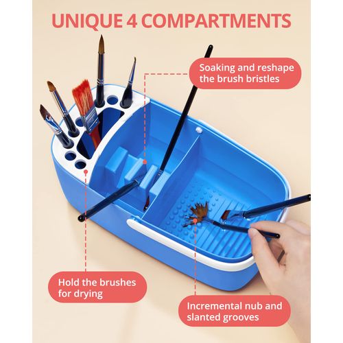 GAMENOTE Paint Brush Cleaner - Paint Brush Holder with Palette and Handle, Paint Brush Rinser for Acrylic, Watercolor, and Water-Based Paints, Painting Art Supply Storage Organizer (Blue+White)