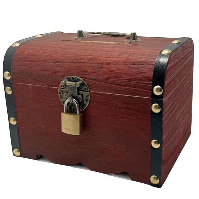 Anopono Keyed Treasure Chest Money Bank Money Box Antique Retro Wooden Design Padlock