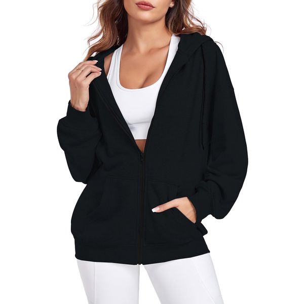 Vidifid Womens Zip Up Hoodies Casual Long Sleeve Oversized Sweatshirts Y2K Fall Fashion Jackets with Pockets