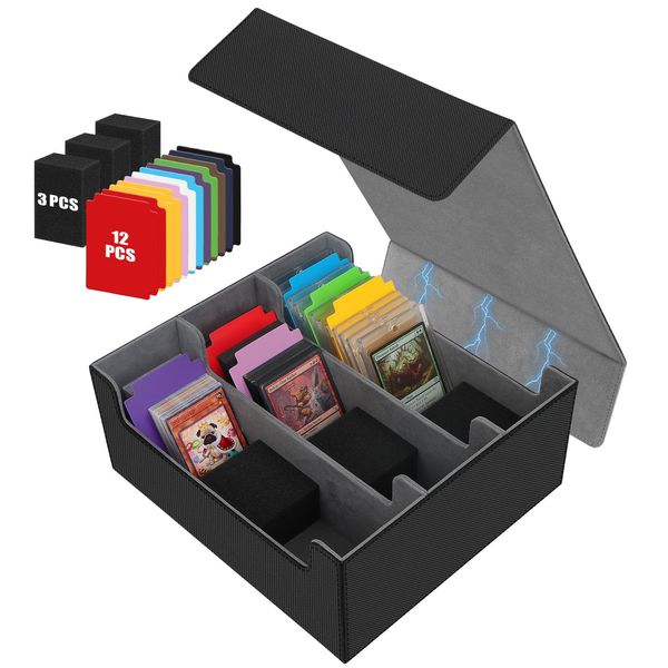 QLOUNI Card Storage Box for Trading Cards, 2600+ Commander Deck Box, Storage Box Fits Toploader and One-Touch, Card Organizer for TCG, MTG, Sports Cards, with Card Dividers & Stoppers