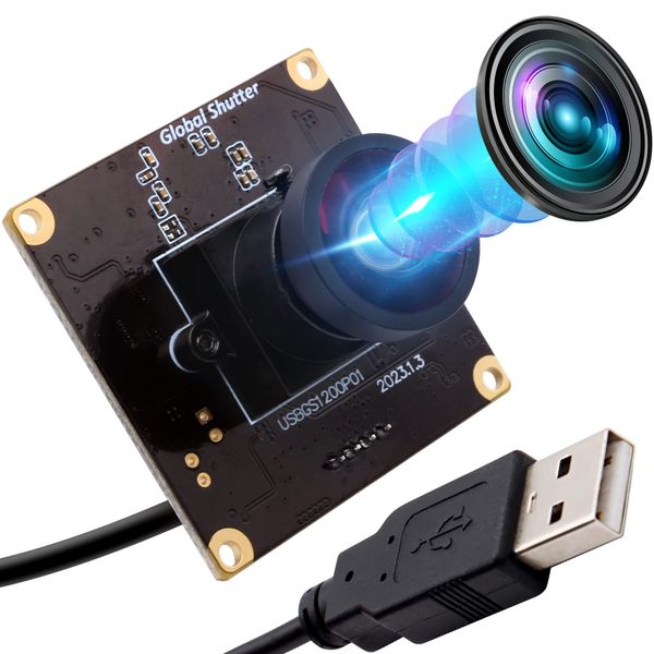 ELP High Speed 90fps Global Shutter 2MP 1200P Wide Angle USB Webcam without Distortion 126 Degree for Computer, Laptop, Android