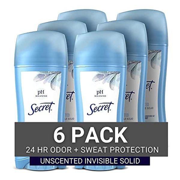 Secret Antiperspirant and Deodorant Women, Original Unscented Invisible Solid, pH Balanced, 2.6 Oz (Pack of 6)