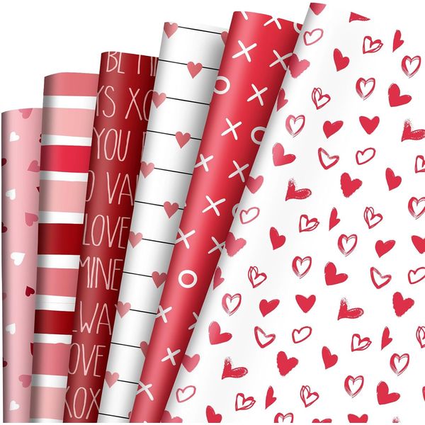 12 Sheets Valentine's Day Wrapping Paper - Heart & Stripe Folded Gift Wrap