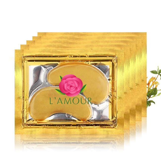 L'AMOUR yes! 20 Pairs of Eye Masks + 5 Face Masks | 24K Gold Powder Crystal Gel Collagen Facial & Eye Mask Set | Anti-Aging & Moisturizing; Reduces Dark Circles, Puffiness, Wrinkles