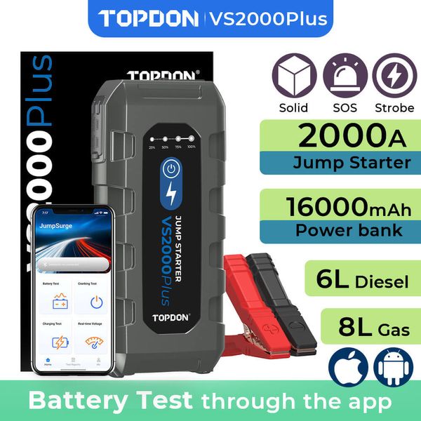 Topdon Booster VS2000 PLUS 2000Amp 12-Volt Safe Protection Lithium Pro Jump Star