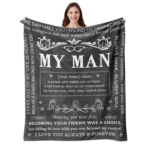 Anniversary Throw Gifts for Him, Gifts for Boyfriend Husband, Husband Boyfriend Blanket 50"X60", Men Birthday Gift Ideas, I Love You Present for Him Soft Throw Blanket