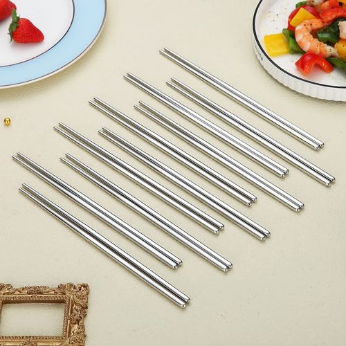 Evanda Chopsticks 10 Pair Reusable Chop Sticks Metal Chopsticks, Stainless Steel Chopstick Easy Clean Dishwasher Safe
