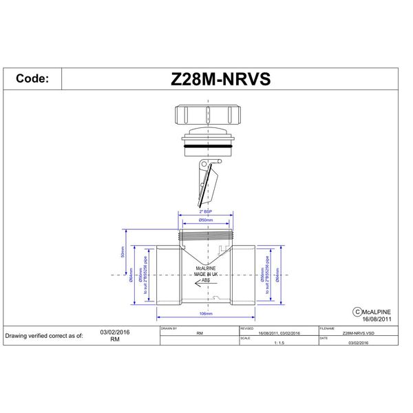 McAlpine 50mm 2" Solvent Weld in-Line Horizontal Non-Return Valve Code: Z28M-NRVS