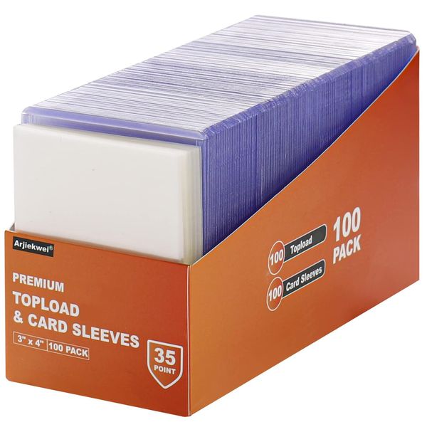 200 Card Sleeves Top Loads for Cards, Arjiekwei 3"X4" Baseball Card Protectors Hard Plastic, Premium Toploads Card Holder for Trading Sports Football Game Cards (100 Hard Sleeves + 100 Soft Sleeves)