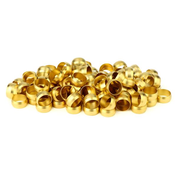 GASHER 100PCS Brass Compression Fitting, Brass Compression Sleeve Ferrules 10mm Tube OD