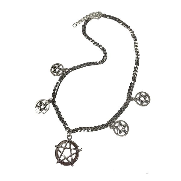 Handmade Pentagram Occult charm necklace - antique silver