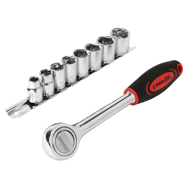 E-Value ESR-309H Socket Wrench Set, Drive: 0.37 inches (9.5 mm), 9 Pieces