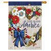 God Bless America Heart Wreath House Flag