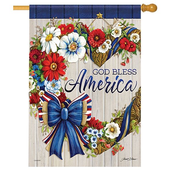 God Bless America Heart Wreath House Flag