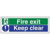 V Safety Fire Exit/Keep Clear Sign - Landscape - 450mm x 150mm - 2mm Rigid Plastic