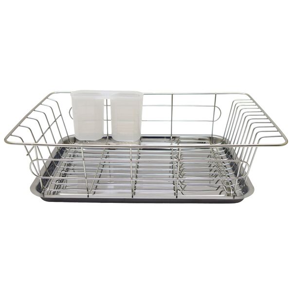 TAKAGI Stainless Steel Dish Drainer Tray Set, Storage Basket, Silver, Heat Resistant Temperature: 242°F (120°C), Cold Resistance Temperature: -4°F (-20°C), Rust Resistant, Includes Small Pocket That