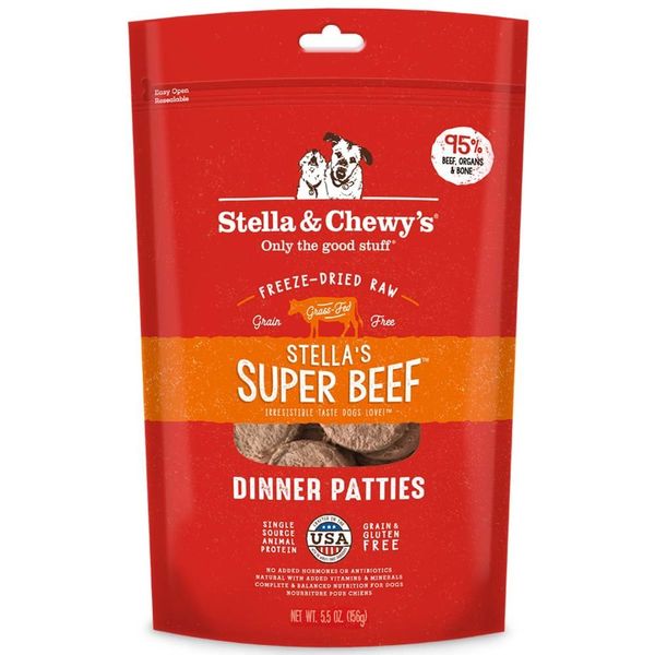 Stella & Chewy's Freeze Dried Raw Dinner Patties – Grain Free Dog Food, Protein Rich Stella’s Super Beef Recipe – 5.5 oz Bag